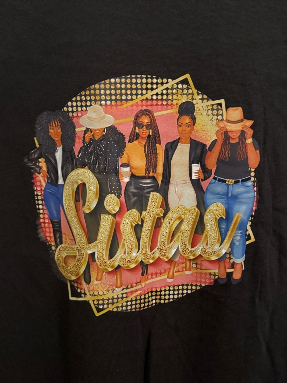 Gildan Black Short-Sleeve Tee with Colorful "Sistas" Graphic - Picture 3 of 5